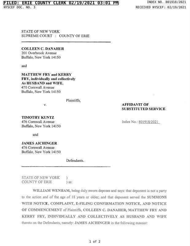 Affirmationaffidavit Of Service Affidavit Of Substituted Service Upon James Aichinger 6560