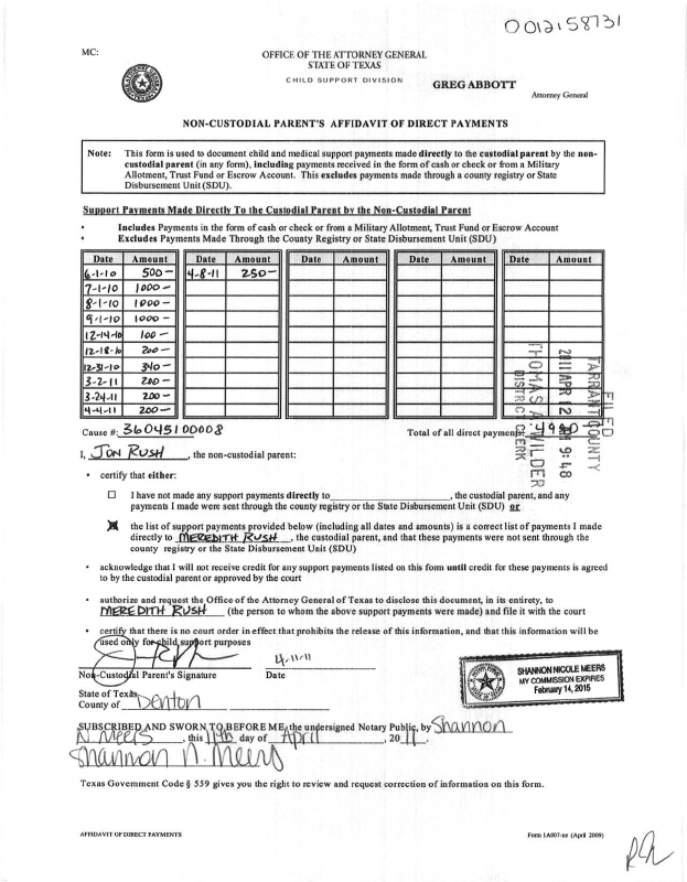 NCP'S AFFIDAVIT OF DIRECT PAYMENTS April 12, 2011 Trellis