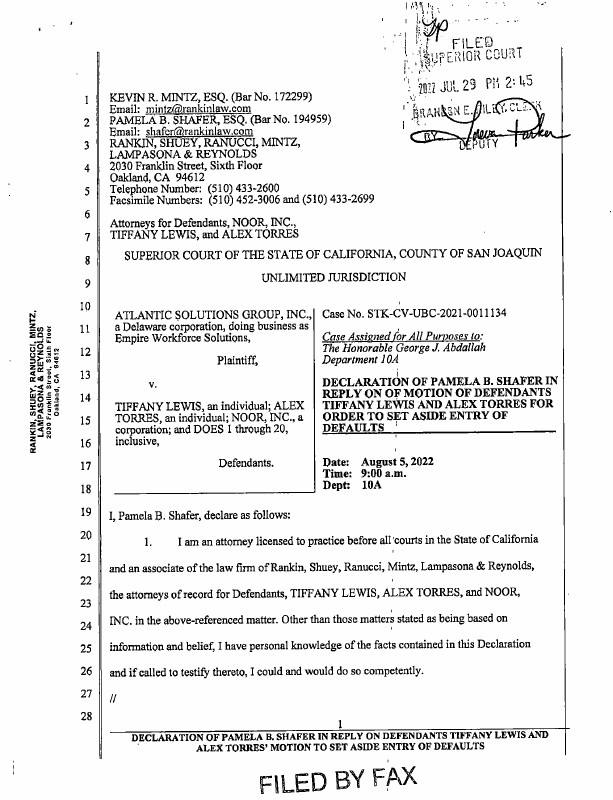 Declaration Filed Record Sealed Declaration Of Pamela B Shafer In Reply On Of Motion Of 9517