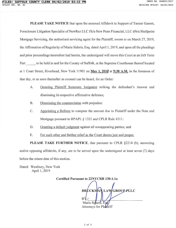 NOTICE OF MOTION (Motion #003) Notice of Motion for Summary Judgment