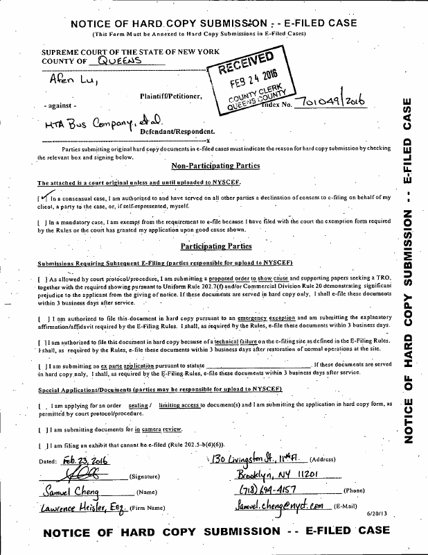 Document for Afen Lu v. Mta Bus Company, New York City Transit ...