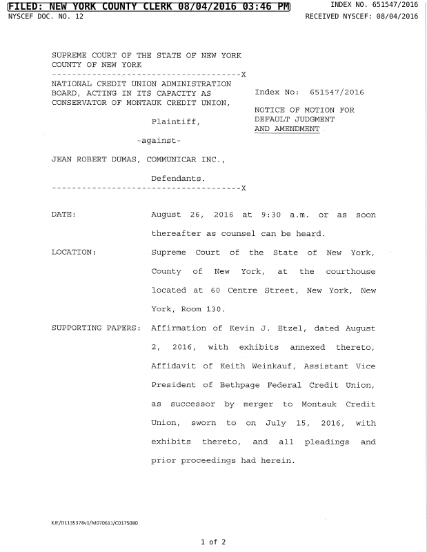 NOTICE OF MOTION (Motion #001) - Notice of Motion for Default Judgment ...