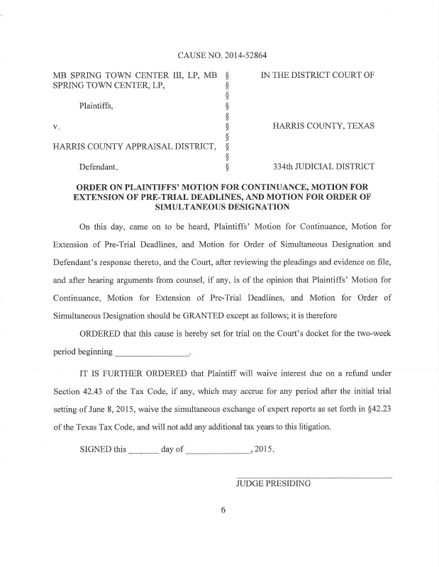 Proposed Order on Plaintiffs #39 Motion for Continuance Motion for