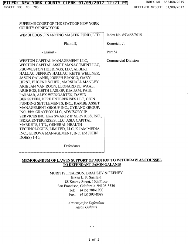 Document for Wimbledon Financing Master Fund Ltd v Weston Capital