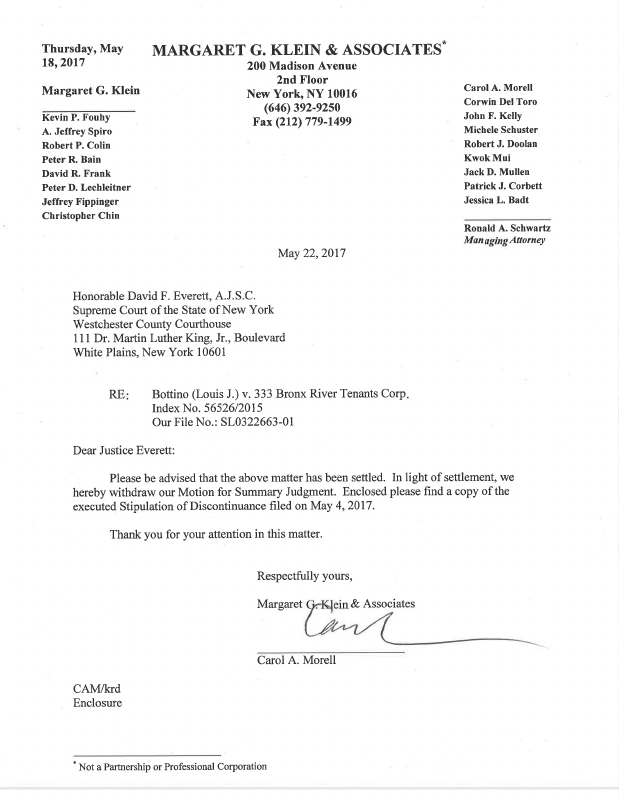 Letter Correspondence To Judge Motion 001 Letter To Judge Withdrawing Motion W Filed Stipulation Of Discontinuance Trellis