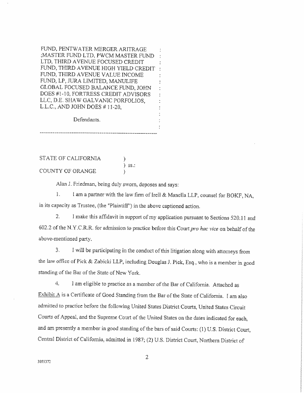 AFFIDAVIT OR AFFIRMATION IN SUPPORT (Motion 001) Affidavit of Alan J