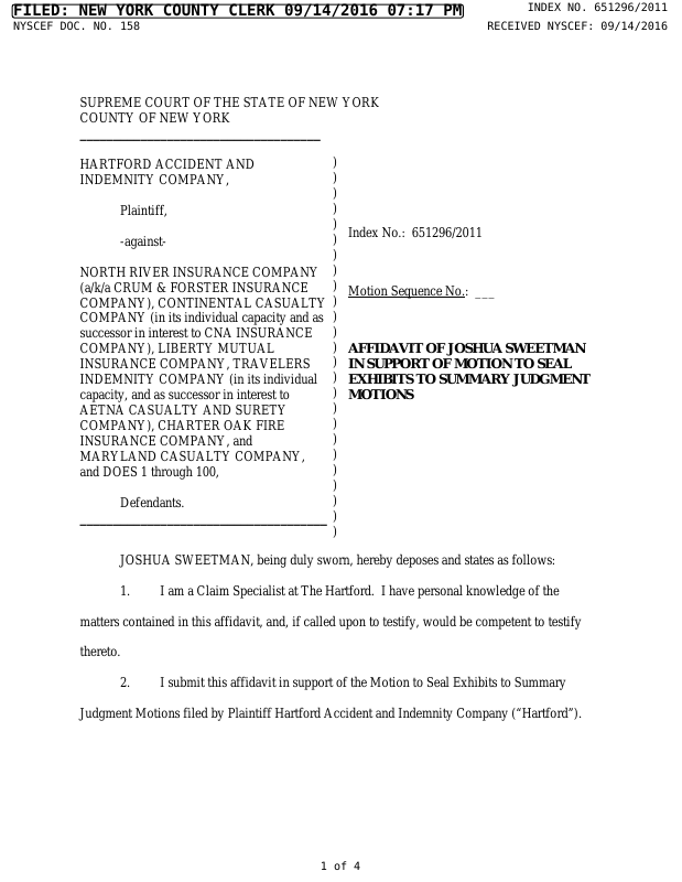 AFFIDAVIT OR AFFIRMATION IN SUPPORT (Motion 007) Affidavit of Joshua