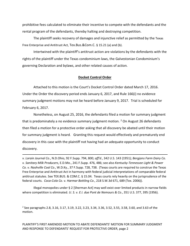 Plaintiff's First Amended Motion to Abate Defendants' Motion for ...