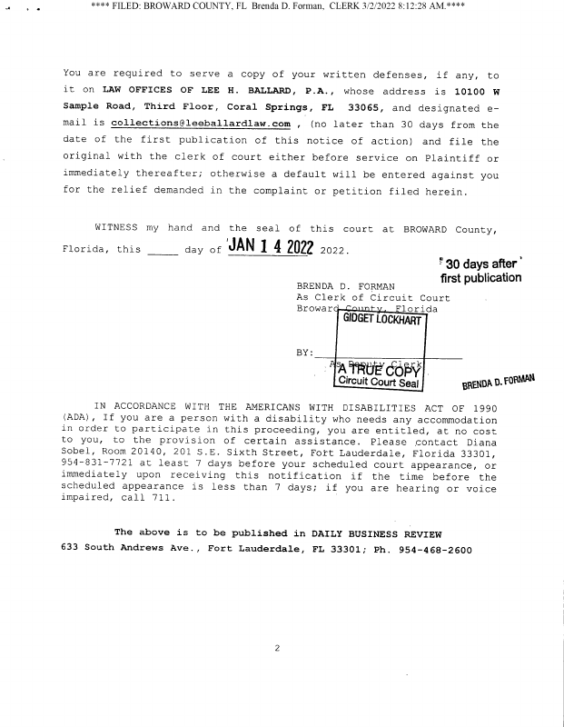 Letter Returned From Post Office - Notice of Action, Affidavit of ...